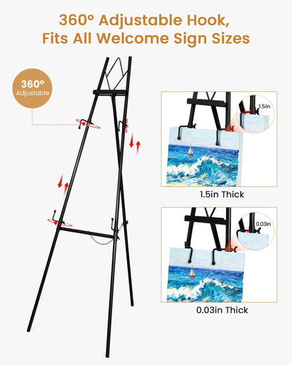 53.9" Black Easel Stand for Sign, Heavy Duty Metal Display Easel with Storage Bag, Adjustable Art Easel for Wedding Sign, Painting, Picture