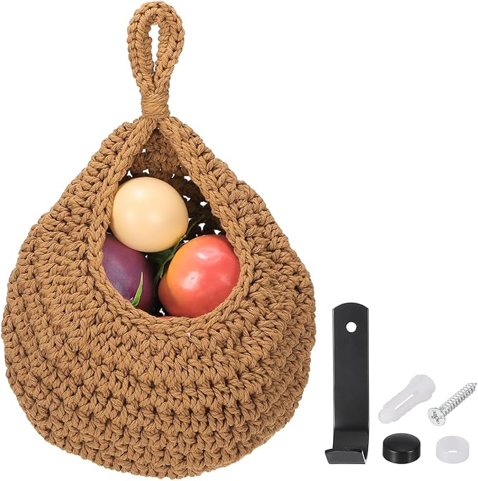 uxcell Hanging Fruit Baskets for Kitchen, Hand-Woven Wall Hanging Storage Jute