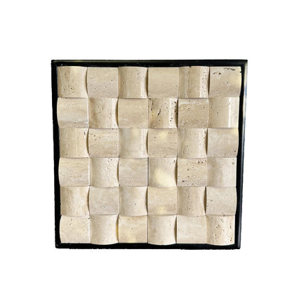 SIRIZEN-DIVING 3D Decorative Travertine Wall Art, Natural Stone Mosaic,Black Frame, Marble Decor, Marble Painting (Beige)