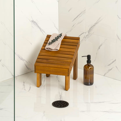 JONATHAN Y Saru Solid Acacia Wood Shower Foot Rest for Shaving Legs, 11.8" Minimalist Water-Resistant Slanted Spa Stool for Inside Shower, Natural STL1004A