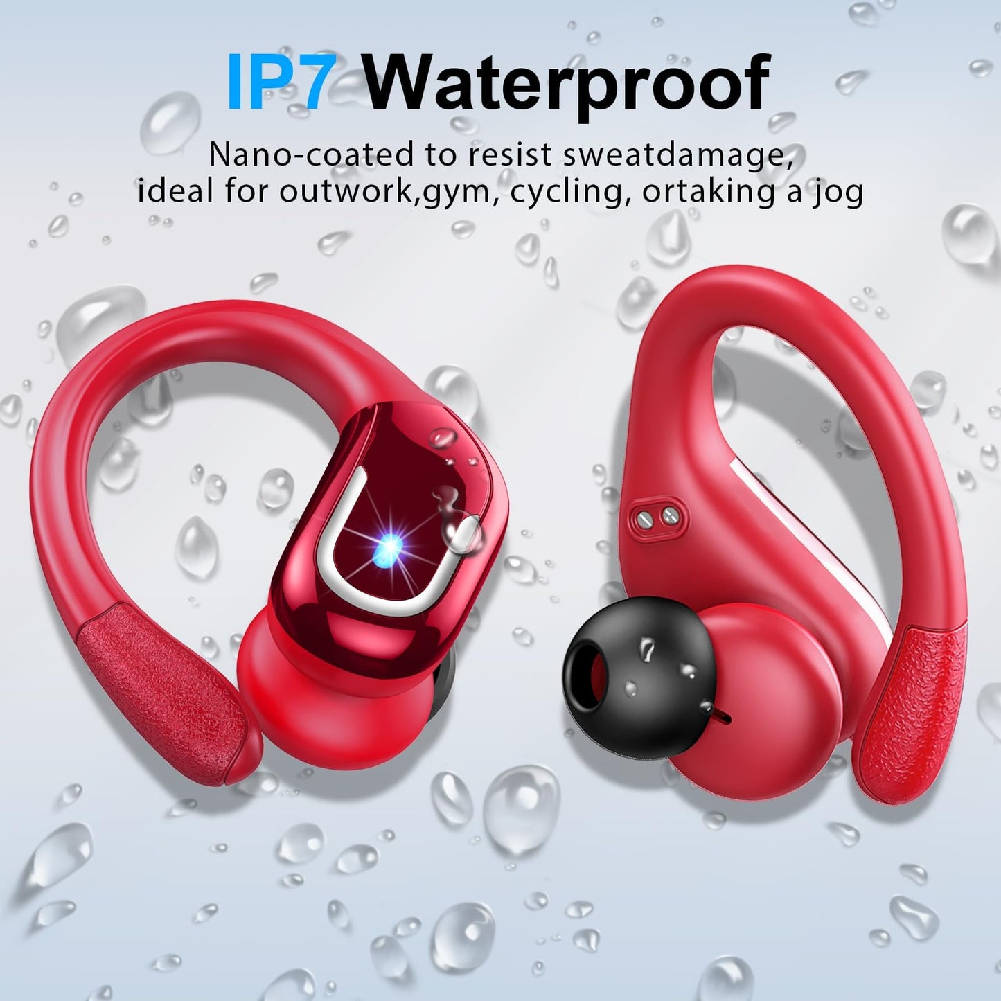 Wireless Earbud, 75Hrs Bluetooth 5.4 Headphones IP7 Waterproof for Sport, Running Wireless Earphones with ENC Noise Canceling Mics, Deep Bass Over Ear bud with Earhooks for Android, iOS, Workout, Gym