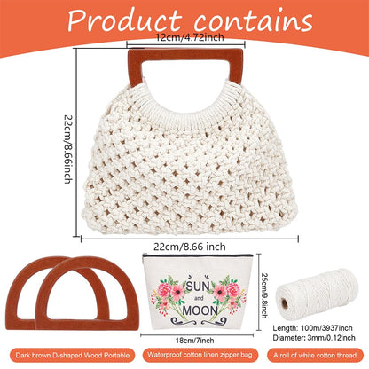 WEBEEDY Macrame Bag DIY Kit for Adults Macrame Kit for Beginners Macrame Purse DIY Kit for Women Macrame Handbag with Wooden Handle Hobbies Project for Starter Christmas Boho Gift Idea (Natural)