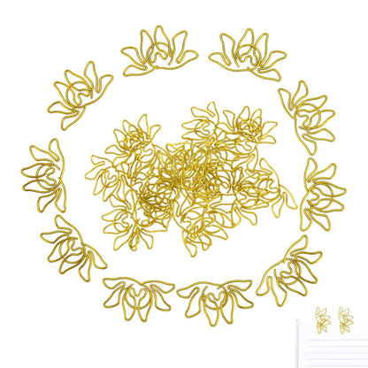 Kukyller 100PCS Small Gold Paper Clips, Small Metal Lotus Flower Shaped Paper Clips Decorative Paperclips Portable Office Supplies for Office School Home Desk Organizers