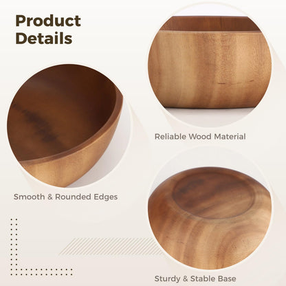 DORMIYA Quality Handcrafted Acacia Wooden Bowl, 9.3 in, Natural Wood Grain & Seamless Design, Food-Safe & Sturdy, Versatile Large Serving/Salad/Snack Bowl for Home, Kitchen