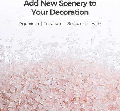 T4U Tumbled Chips Stones Crushed Crystal Quartz 1 LB, Irregular Shaped Gravel Pebble Healing Stone, DIY Smoothed Rocks for Potted Plant,Resin Art,Vase Fillers Aquarium Gravel Rocks (Light Rose)