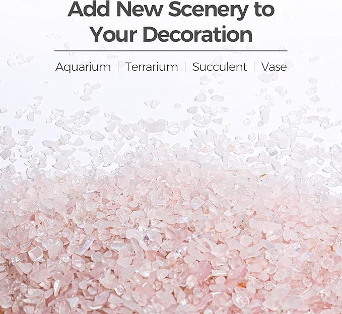 T4U Tumbled Chips Stones Crushed Crystal Quartz 2 LB, Irregular Shaped Gravel Pebble Healing Stone, DIY Smoothed Rock for Potted Plant,Resin Art,Vase Fillers Aquarium Gravel Rocks (Light Rose)