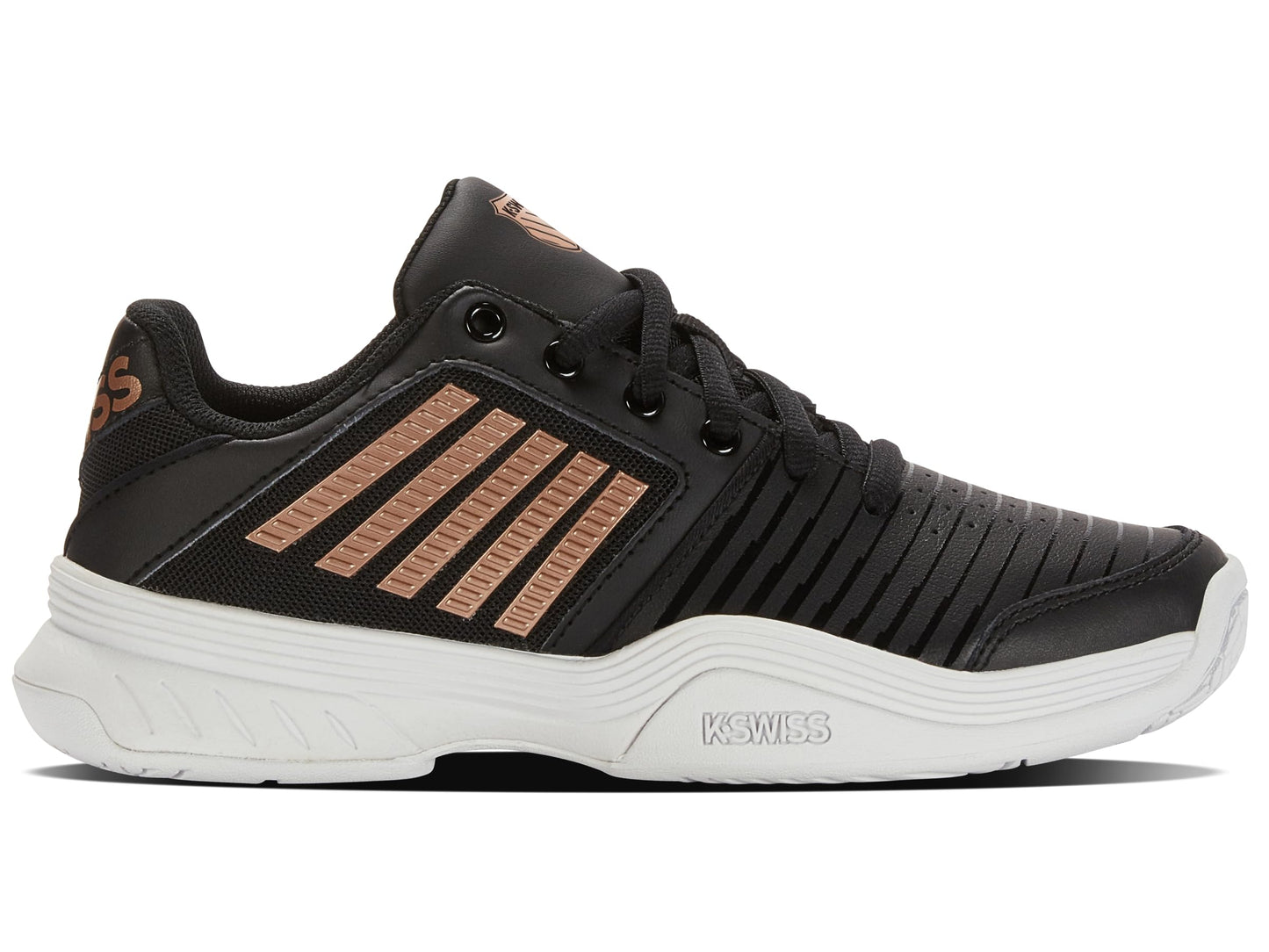 K-Swiss Women's Court Express Tennis Shoe, Black/White/Rosegold, 7 M