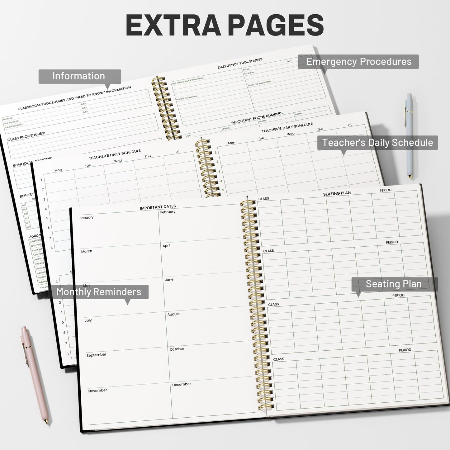 SUNEE Teacher Class Record Book for 9-10 weeks, 36 Names, 8.5x11 Inch, 104 Pages (52 Sheets), 100gsm Thick Paper, Larger Grade Recording up to 36 Students with Water-Resistant Plastic Cover, Black