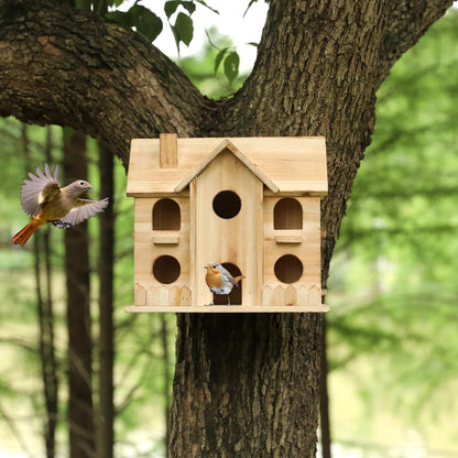 Bird Houses for Outside,10 Hole Wooden Birdhouse for Outdoor Large Hanging Bird House Backyard Birding & Wildlife (10 Hole)
