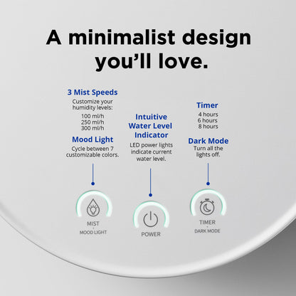 Carepod One Plus with Stand - Stainless Steel Humidifier for Large Room with Mood Light, Quiet & Safe for Baby, Only 3 Washable Parts, Easy to Clean Ultrasonic Cool Mist Humidifiers for 30Hrs, 1Gal/4L