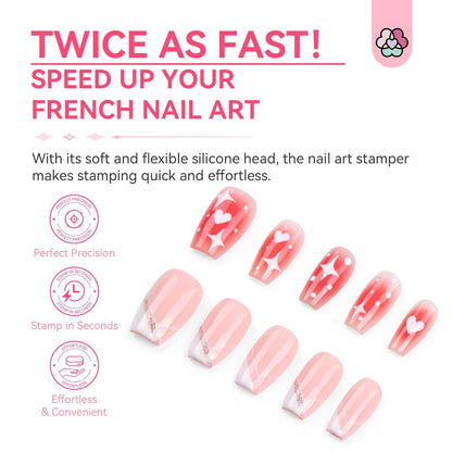Saviland French Tip Nail Stamp - 4PCS Nail Art Stamper Kit Clear Silicone Nails Stamping Long & Short Jelly Stamper with Scrapers Nails Stamper Kit for French Manicure Nail Art Home DIY Salon
