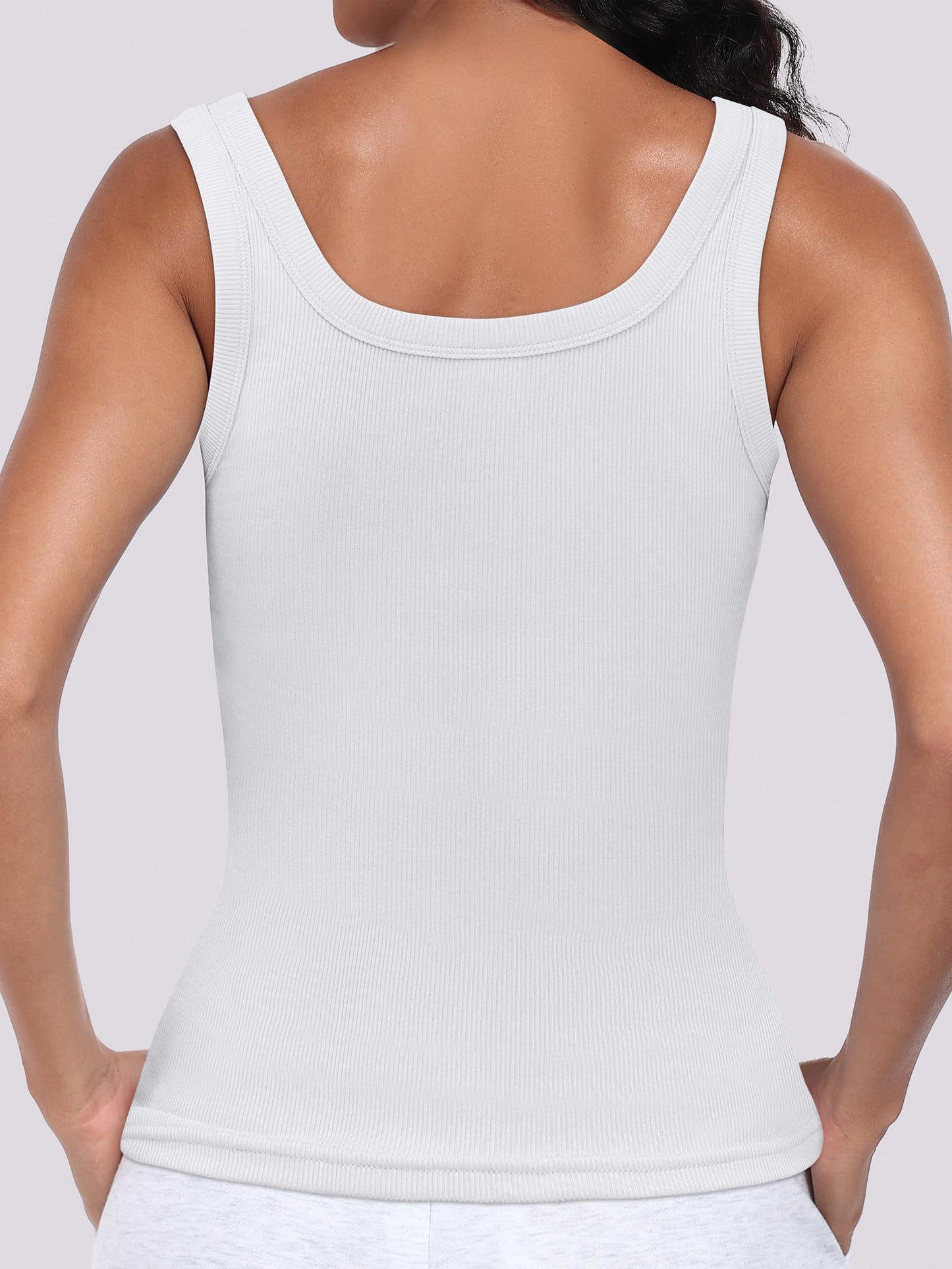 ANRABESS Womens Sleeveless Scoop Neck Tank Top Ribbed Fitted Summer Basic Slim Cute Tops 2025 White Medium