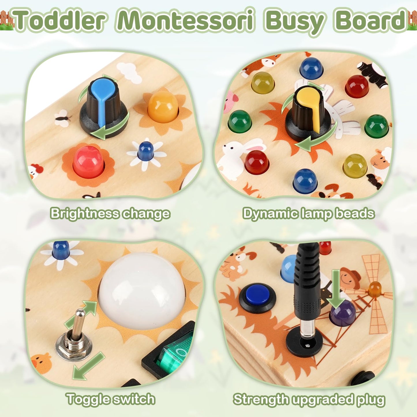 Sanlebi LED Busy Board for Toddlers 1-3,Montessori Toy with Key Switch, Light Up Wood Activity Sensory Board for Fine Motor Skills, Educational Travel Toy Gift for 1 2 3 Year Old Boys Girl