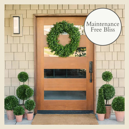 CG Hunter Faux Round Boxwood Plant, Premium Artificial Indoor Plant Stands 17" Tall, Lifelike-Leaves & Hand Painted Trunk, Planter Pot Included