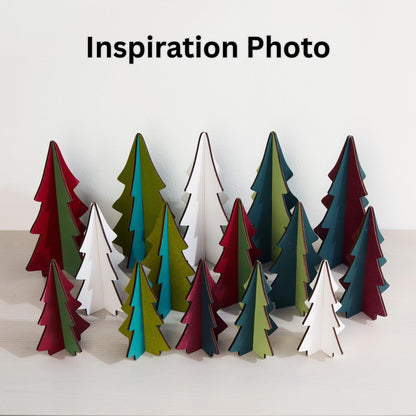 Your Heart's Content Set of 3 Wood Slotted Trees Multi-Colored Wooden Interlocking Trees, Shelf sitters, Valentine Mantel, Winter Tabletop Accent, Festive Table, Handmade (Set 3 Burgundy)