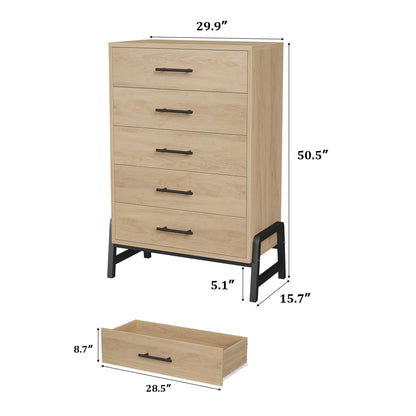MilleLoom Tall Dresser for Bedroom, 50.5Inch 5-Drawer Chest of Drawers, Wooden Vertical Dresser with Deep Storage Drawers, Freestanding Narrow Closet Organizer for Living Room, Entryway