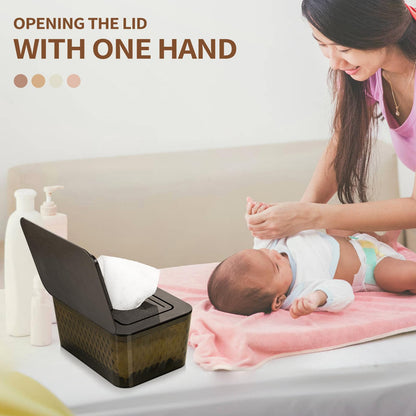 Whiidoom Wipes Dispenser, One-Handed Operation Wipe Holder for Baby & Adult, Seal-Designed Wipes Container for Bathroom Keep Diaper Wipes Fresh (Brown)