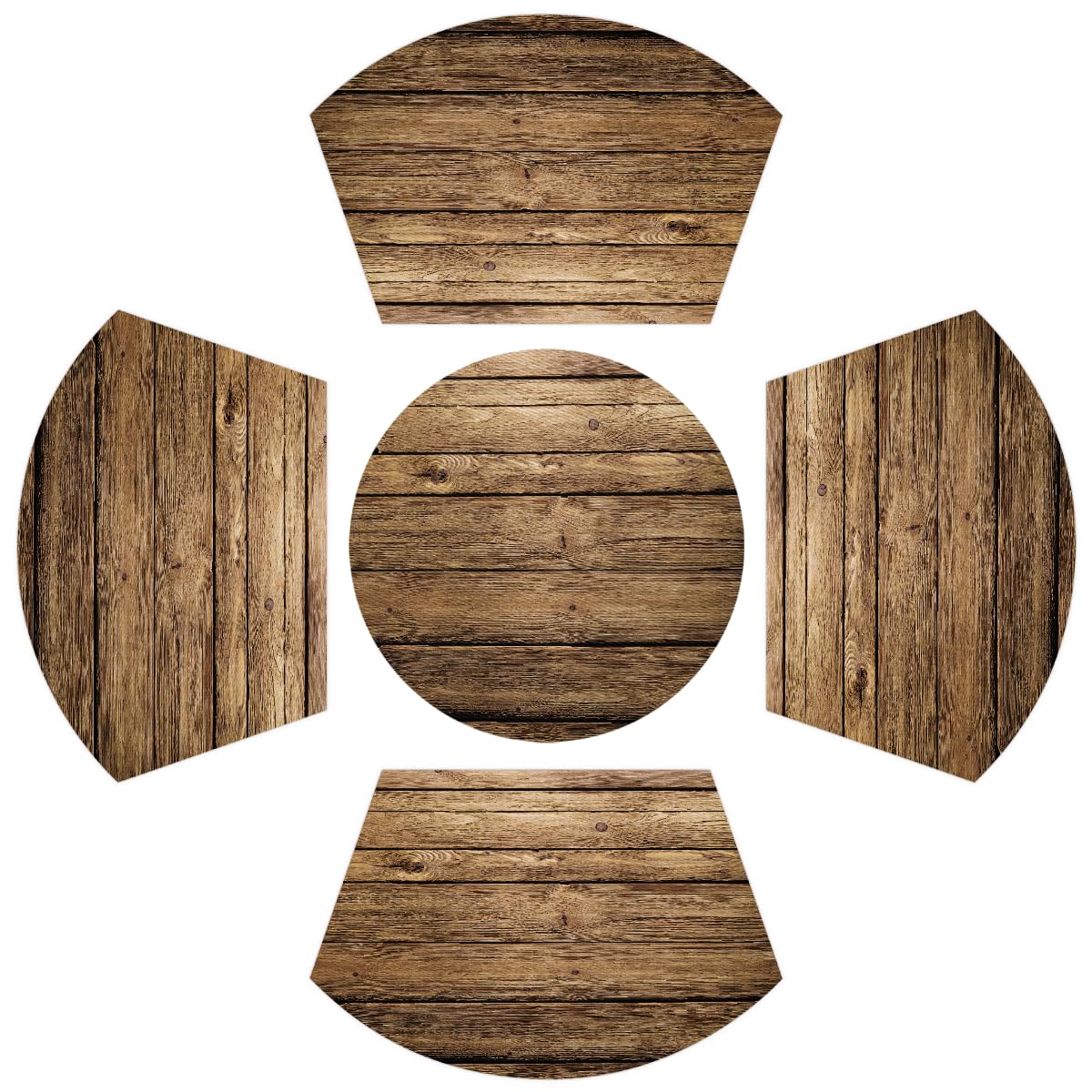 Khaki Wooden Texture Placemats for Round Tables Set of 5, Wedge Shaped Place Mat with Round Centerpiece Mat Washable Heat Resistant Non-Slip Dining Table Mats for Home Kitchen Christmas Decoration