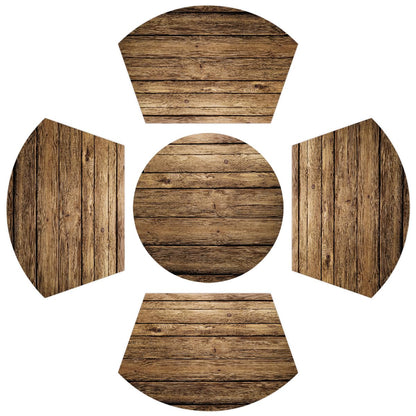 Khaki Wooden Texture Placemats for Round Tables Set of 5, Wedge Shaped Place Mat with Round Centerpiece Mat Washable Heat Resistant Non-Slip Dining Table Mats for Home Kitchen Christmas Decoration