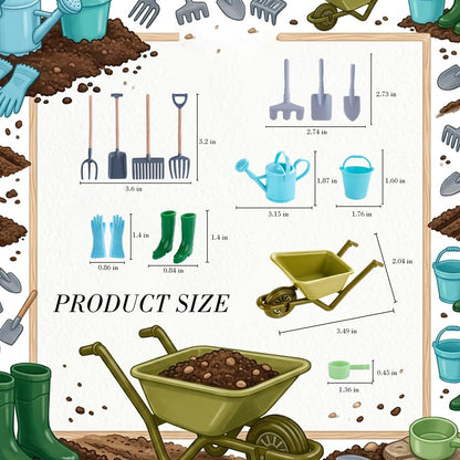 1:12 Scale Miniature Dollhouse Garden Tools Set, Mini Plastic Gardening Kit with Shovel, Rake, Hoe & Watering Can for Fairy Garden, Micro Landscape & DIY Craft Decoration
