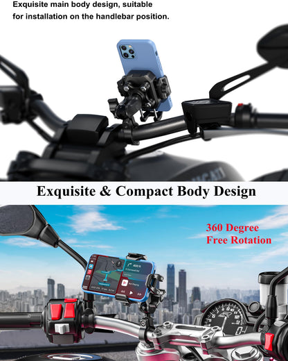 BRCOVAN Anti-Theft Motorcycle Phone Mount with Vibration Dampener, [1s Lock] [Camera Friendly] Handlebar Cellphone Holder for Bike Bicycle Scooter ATV, Adjustable Size Fit 5.4-7.2" Smartphone
