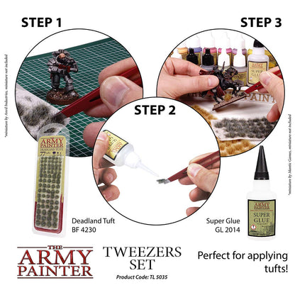 The Army Painter 2-Piece Precision Tweezers, Set of Slant & Pointy Tweezers, Craft Tweezers Precision Fine Point for Assembling Miniatures, Small Crafting Tweezers: 95mm Flat Tip & 103mm Pointy Tip
