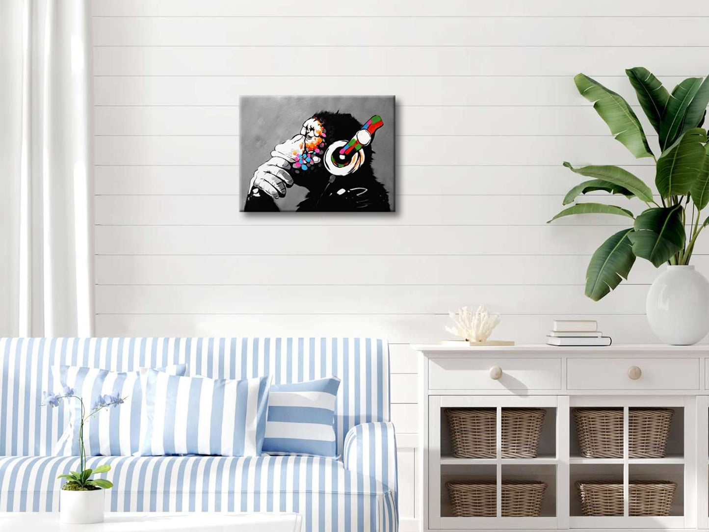 Wieco Art Black Framed Monkey With Headphones Banksy Graffiti Art Abstract Canvas Paintings Prints Animal Canvas Wall Art for Wall Decor and Home decorations Office Decor
