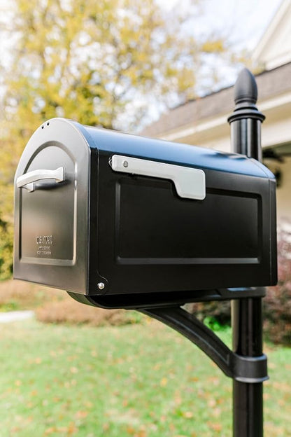 Architectural Mailboxes 950020B-10 Centennial Postmount Mailbox, XL, Black | Galvanized steel build for outside with rust-resistant powder-coat finish and a magnetic door closure. USPS approved.