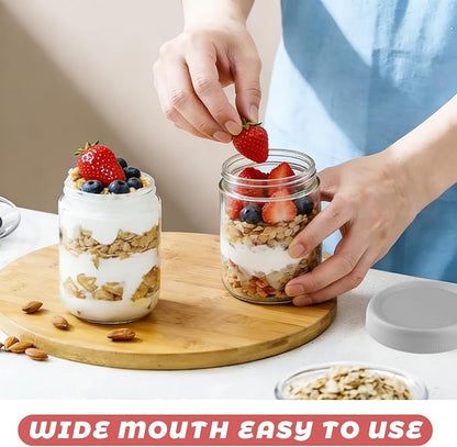 Wresty Empty Clear Glass jars with Airtight Lids Overnight Oats Containers Glass Food Storage Containers Glass Mason Jars For Yogurt Snacks Spice Sugar Jam And More (4 Pcs Mixcolor, 500ml/16.7oz)
