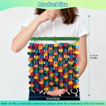 DBNESS Large Bird Toy, 20in Parrot Toys for Cage, Multicolored Natural Chew Wooden Blocks for Medium to Large Macaws, Amazon, African Grey, Cockatoos