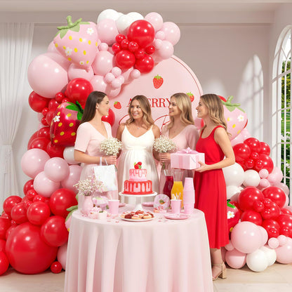 120pcs Strawberry Balloon Arch Kit with Red Pink Sand White Foil Strawberry Balloons for Baby Shower Birthday Party Decorations