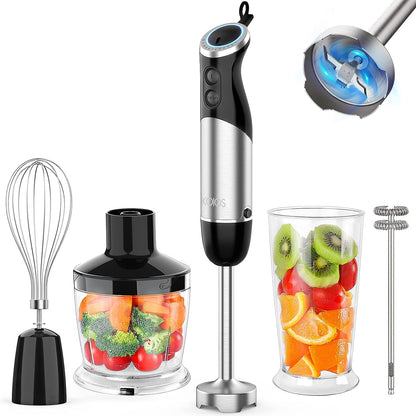 KOIOS 5-in-1 Hand Immersion Blender, 1000W 12 Speed Handheld Blender Stick with Copper Motor Stainless Steel Blade, 600ml Mixing Beaker,500ml Food Processor, Whisk, Milk Frother, Non-BPA, Red