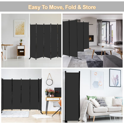 MAYOLIAH 6 Panel Folding Privacy Screen 9ft Wide, 6ft Tall Partition Room Divider Portable Office Walls Dividers, Black