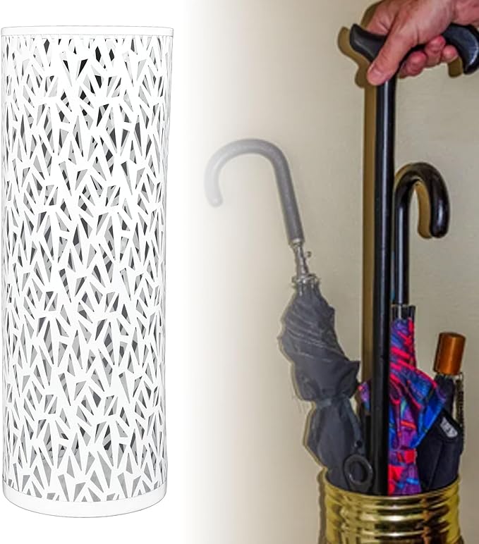 Metal Round Umbrella Stand Rack,Umbrella Holder Organizer Bin Hollowed Freestanding Canes Walking Sticks Holder for Entryway Home Hotel Office Decor (L)