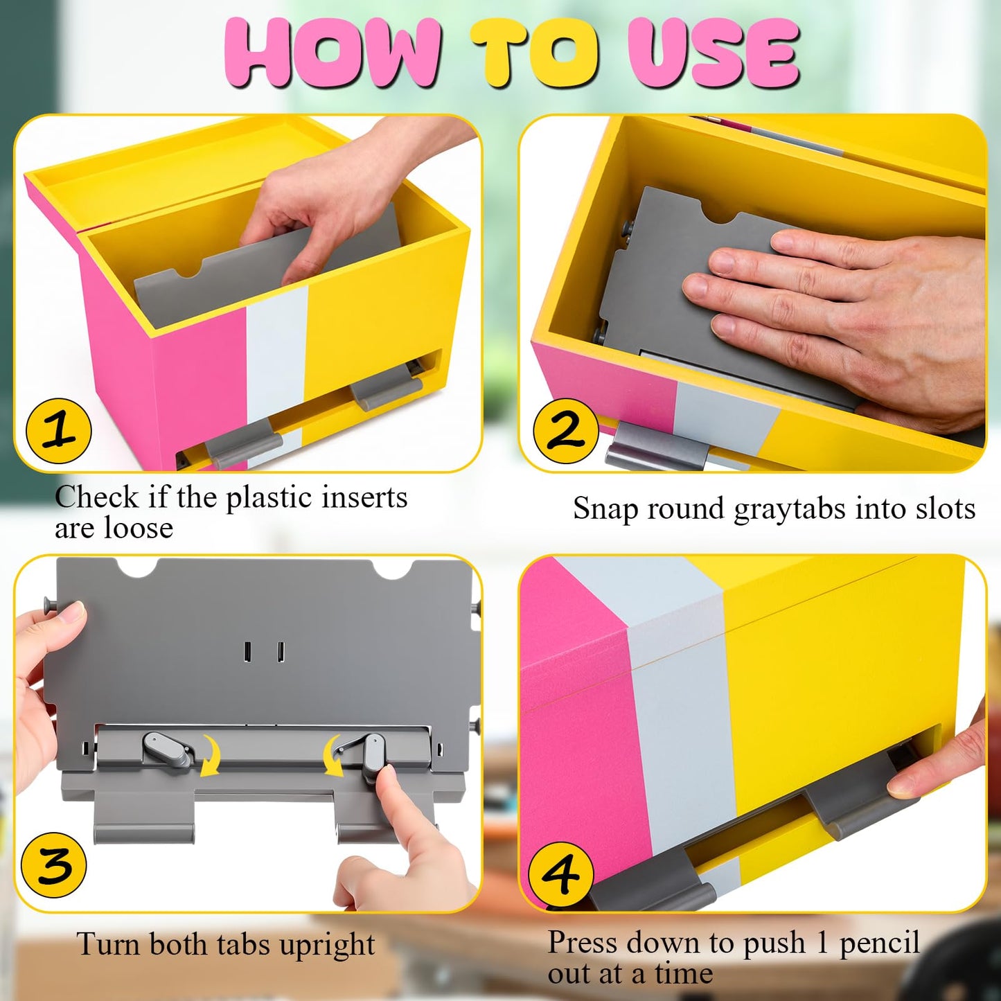 Yalikop 1 Pc Wooden Pencil Dispenser for Classroom Pastel Wood Pencils Holder for up to 200 Pencils Reusable Straw Dispenser for Home Office Teachers Supplies Storage (Stripe,Pink,Yellow)
