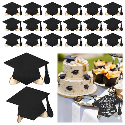 Eaasty 20 Pcs Mini Chalkboard Signs Graduation Party Food Labels for Party Buffet with Stand Wooden Erasable Reusable Blackboard Food Catering Supplies Display for Graduation Table Setting Name