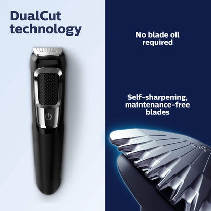 Norelco Philips Multigroom 3000 Series, All-in-One Trimmer, Beard Trimmer and Hair Clipper, 15-Piece Men's Grooming Kit for Head, Beard, Face, Nose, Ears, No Blade Oil Needed, Soft Pouch, MG3770/40