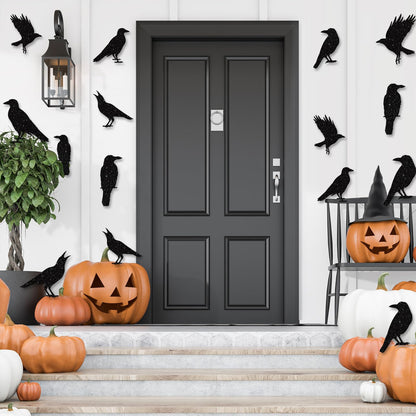 40pcs Glitter Black Crow Halloween Decorations Bird Raven Hanging Banners for Gothic Halloween Garland Backdrop Centerpiece Wall Cutouts for Horror Theme Birthday Wedding Yard Party Supplies