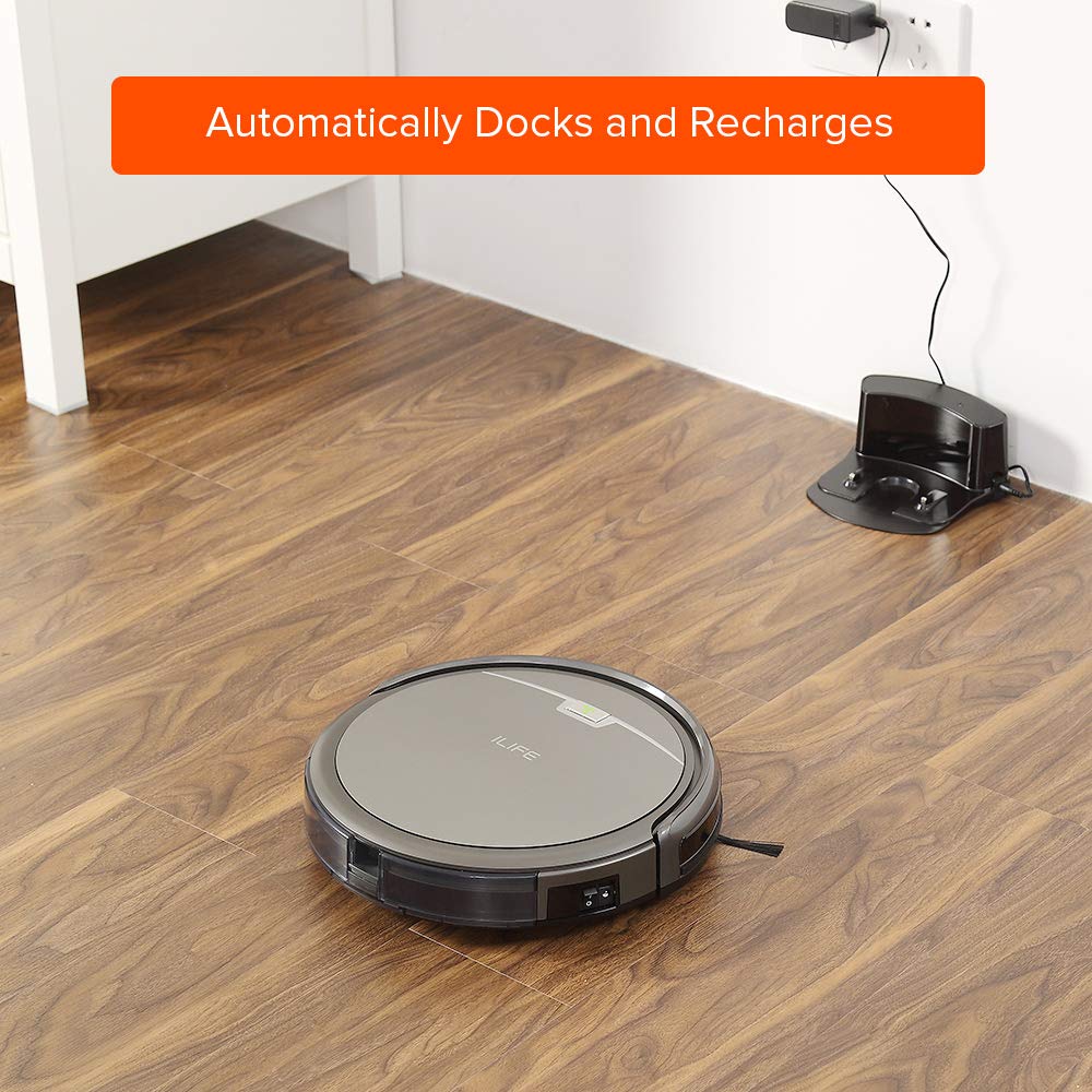 ILIFE V2 Robot Vacuum Cleaner, Tangle-Free Suction, 120 Mins Runtime, Slim, Self-Charging Robotic Vacuum Cleaner, Ideal for Pet Hair and Hard Floors