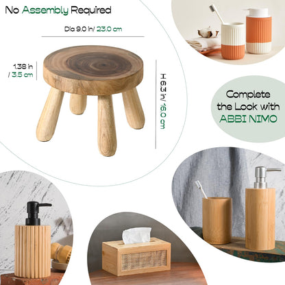 ABBI NIMO Small Short Solid Wood Step Stool, Natural Growth Ring Wood Stool for Kids and Toddlers, Simple Minimalist Riser for Plants and Home Décor