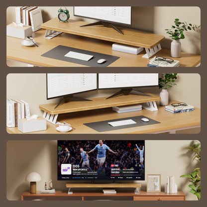 NestNeat Dual Monitor Stand Riser, 39 Inch Large Wood Monitor Stands for 2 Monitors, Desk Monitor Riser for Computer/Laptop/Printer/TV, Stand Riser up to 220 lbs