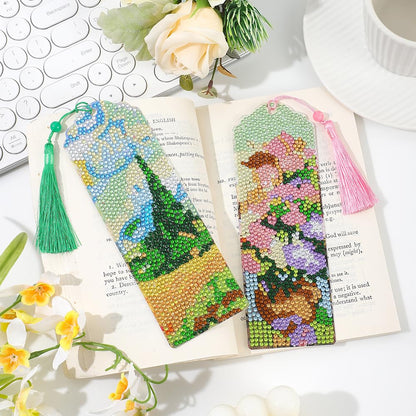 icceemee 4 pcs Oil Painting Themes Diamond Painting Bookmarks, DIY Diamond Art Kits for Adults, Book Corner - Protecting Bookmark Craft Supplies Kits for Book Lovers