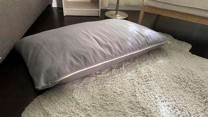 Natural Cotton Canvas Dog Bed – Raw Cotton Filled Pet Cushion Insert, Breathable Eco-Friendly Dog Mattress, Durable Washable Cover with Zipper (Blue Gray, Small 36"x22"x3")