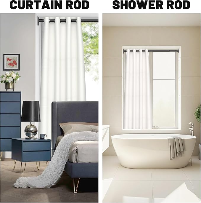 UIOSANRT Matte Black Shower Curtain Rod 31-55 inches with Holders, Stainless Steel Shower Rod & Tension Rod, Adjustable Tension Shower Curtain Rod for Bathroom, Windows, Closet