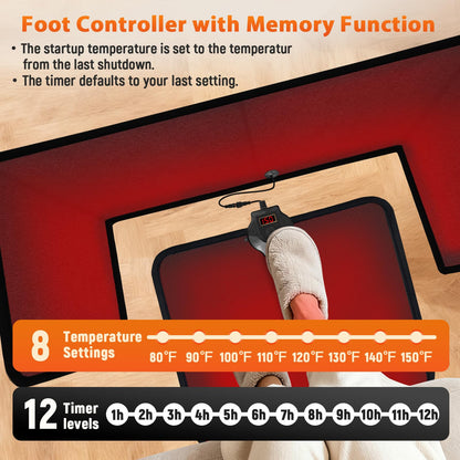 Under Desk Heater with Heated Floor Mat - Personal Portable Space Heaters Indoor - Foot Warmer with 12H Timer & 8 Heat Levels - Foot Control, for Home Bedroom Office