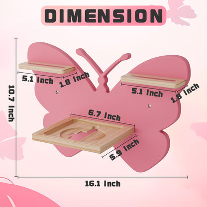 Eostbe Butterfly Tonie Shelf - Pink Magnetic Wooden Floating Shelf for 8-12 Tonie Figures, Cute Wall Mounted Kids' Tonie Storage