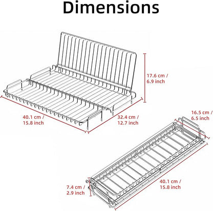Collapsible Dish Drying Rack, 304 Stainless Steel Foldable Dish Rack with Drying Mat, 15.8" x 12.7" Space Saving Countertop Organizer for Small Kitchen, Dorm and Apartment, Silver