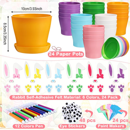 Ferrochef 24 Set Easter Bunny DIY Flower Pots Crafts Bulk Bunny Plant Cute Crafts Pot Graduation Party Favors Spring Decorative Garden Pots DIY Painting Kit Creative Gifts Art Project