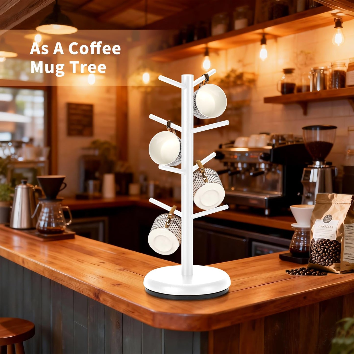 BAMBANG Mug Holder, 360° Rotating Mug Tree Holds 8 Coffee Cups, Space Saving Mug Stand with Stable Base for Kitchen Coffee Bar
