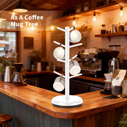 BAMBANG Mug Holder, 360° Rotating Mug Tree Holds 8 Coffee Cups, Space Saving Mug Stand with Stable Base for Kitchen Coffee Bar